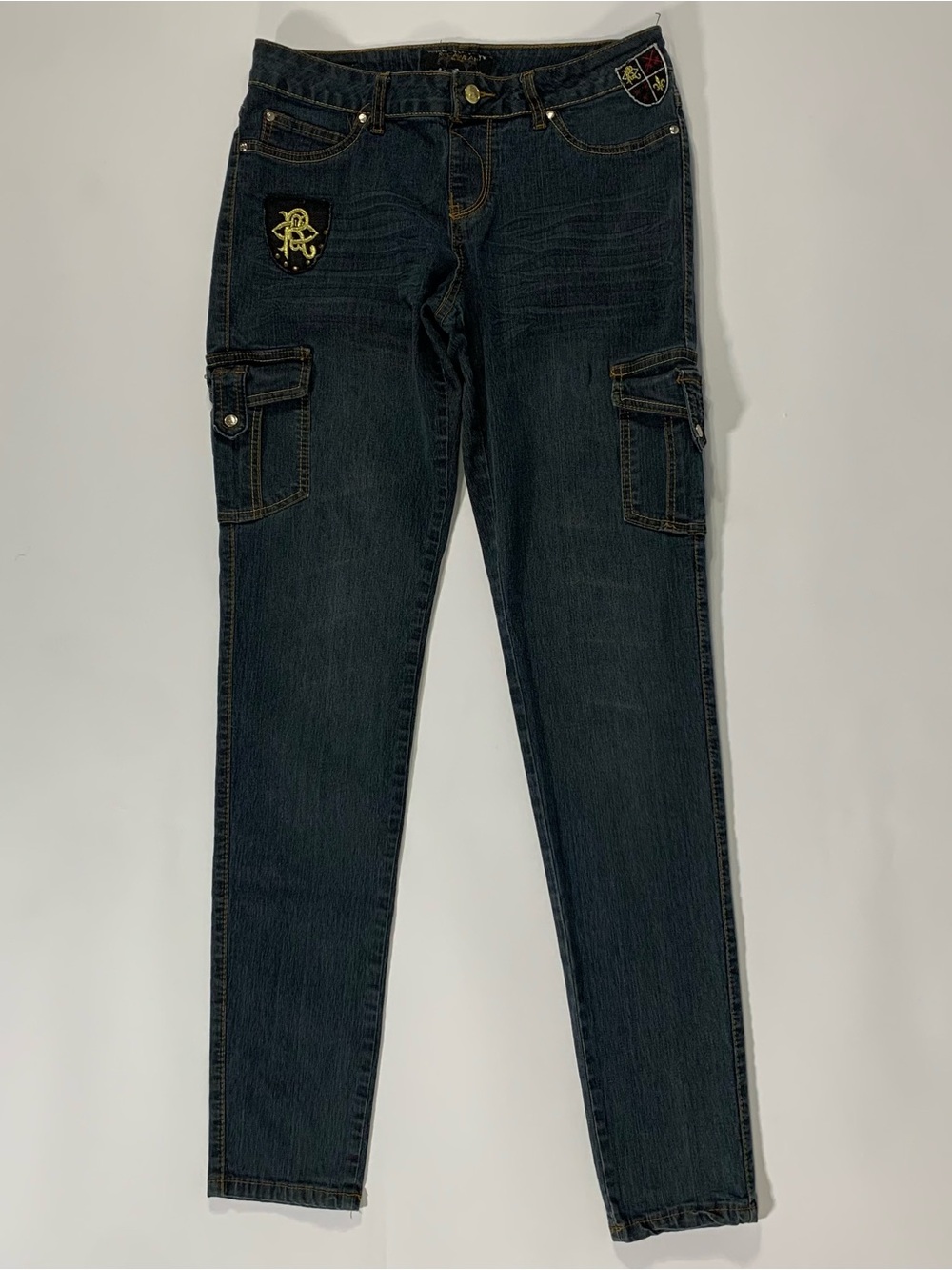 Rocawear Cargo Jeans Embroidered Crest Skinny Leg Denim Size 13